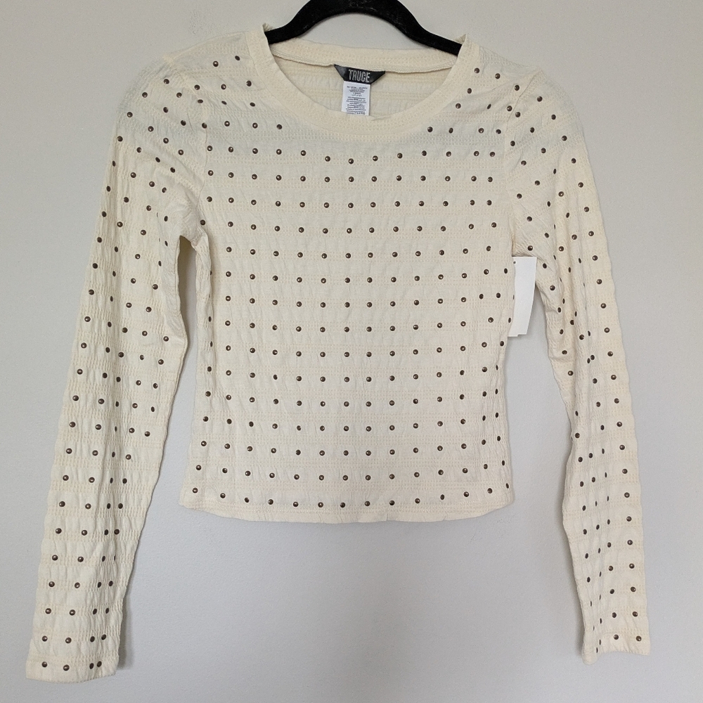 Truce Girls Cream Long Sleeve Top With Grommet Accents Sz L (14)